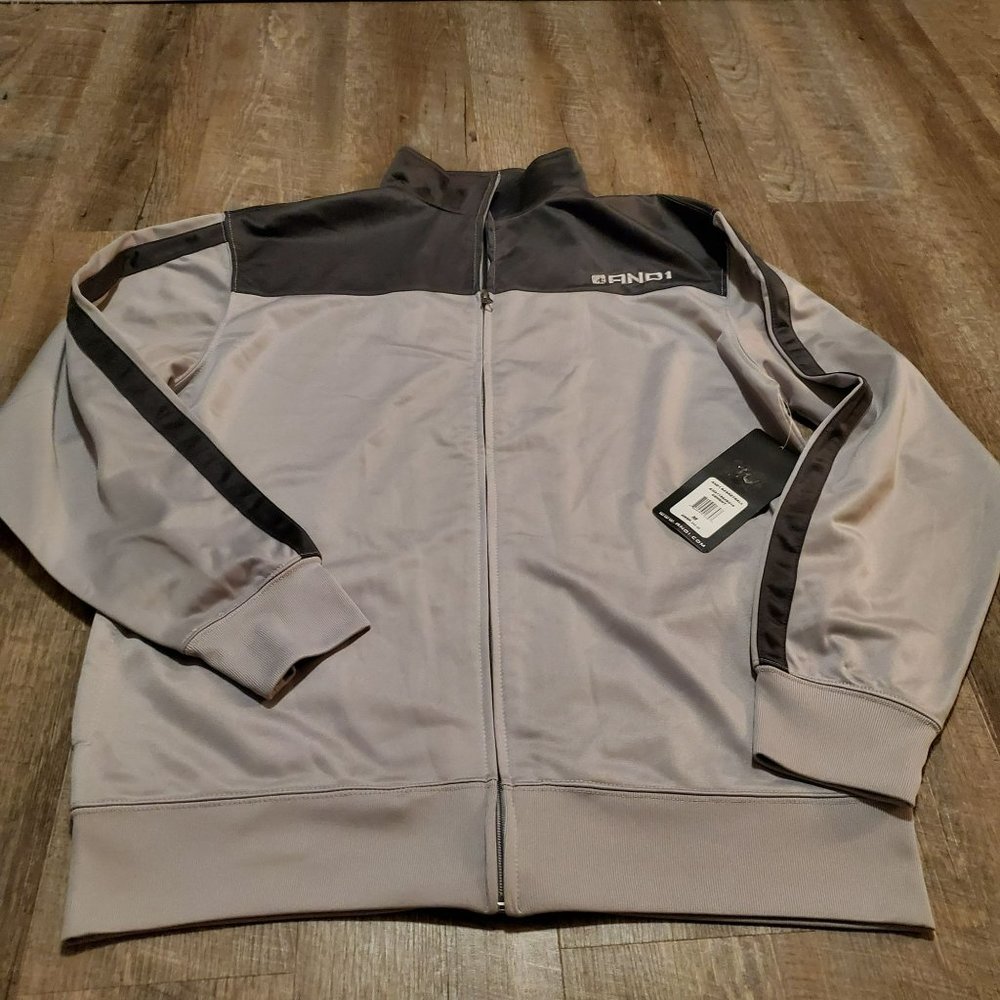 NWT AND1 Basketball Jacket Men's Size Medium Gray/Dark Gray Zipper Closure w/poc